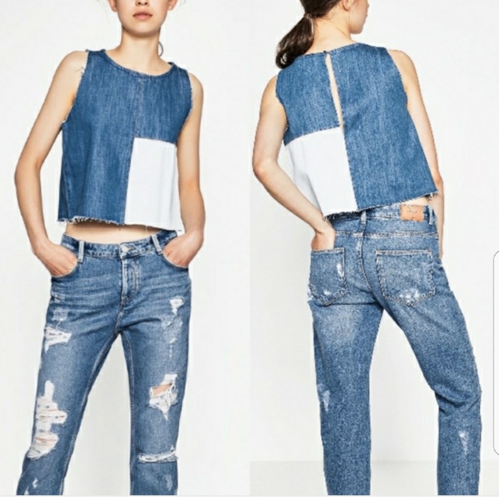 Zara two tone denim top